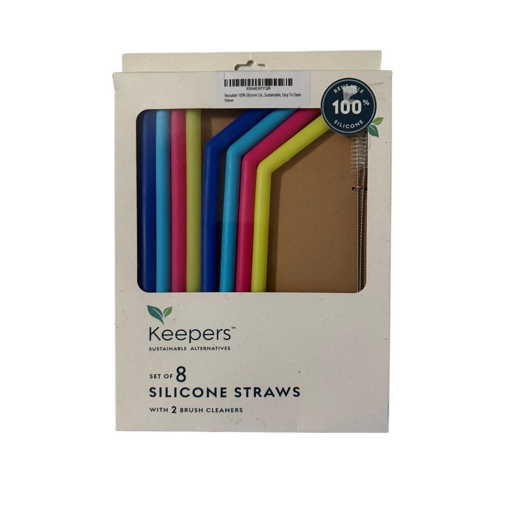 Keepers Ultimate 8-Pack of Reusable Silicone Straws with Cleaning Brushes